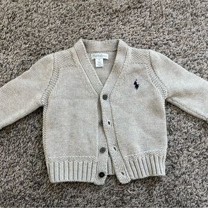 Lightly worn Heather Gray Ralph Lauren Boys' Combed Cotton Sweater, 9 months.